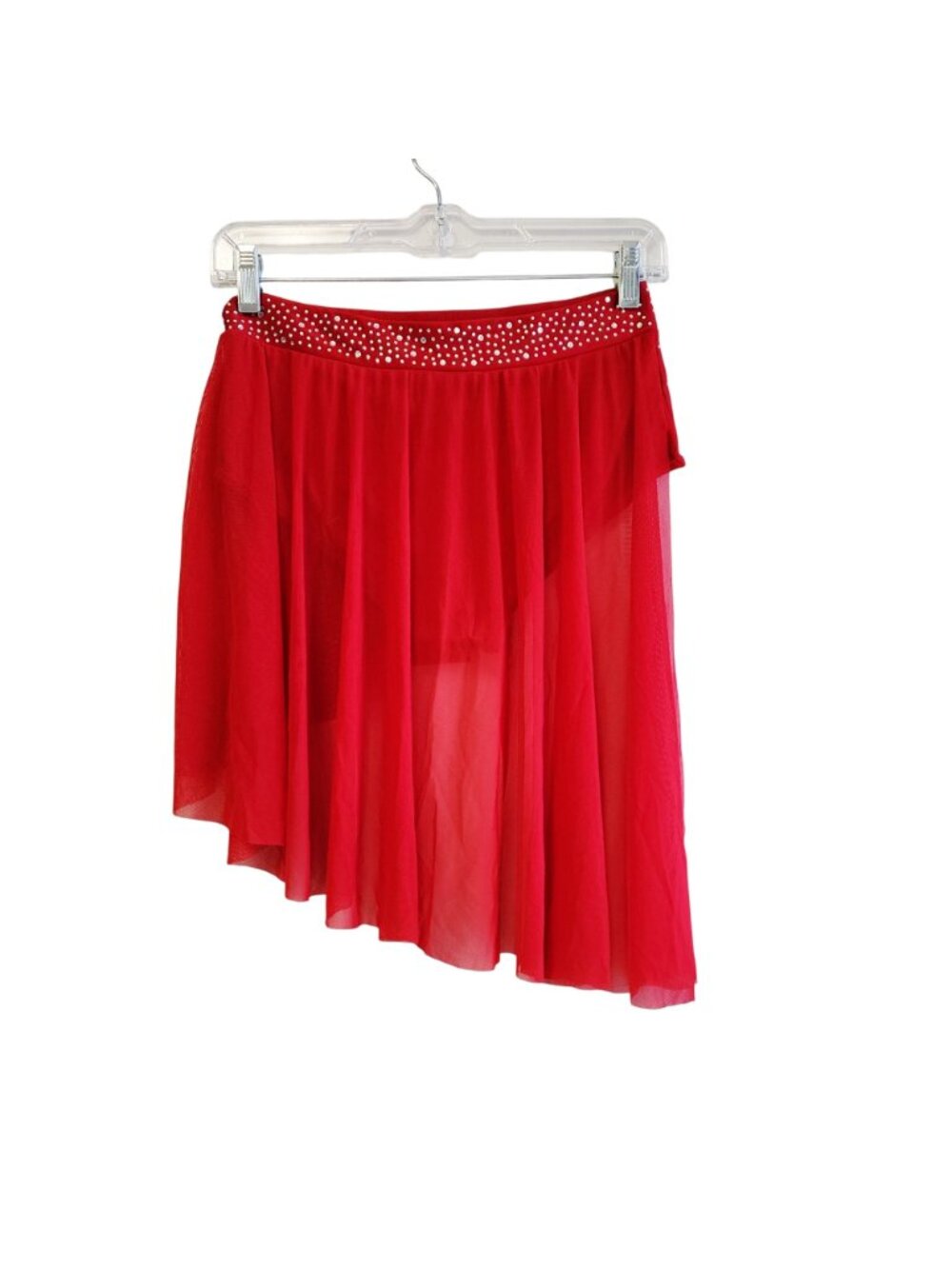 Red Asymmetrical Dance Costume Set  Rhinestones One-Shoulder Top   Skirt Size 14 - Picture 11 of 11